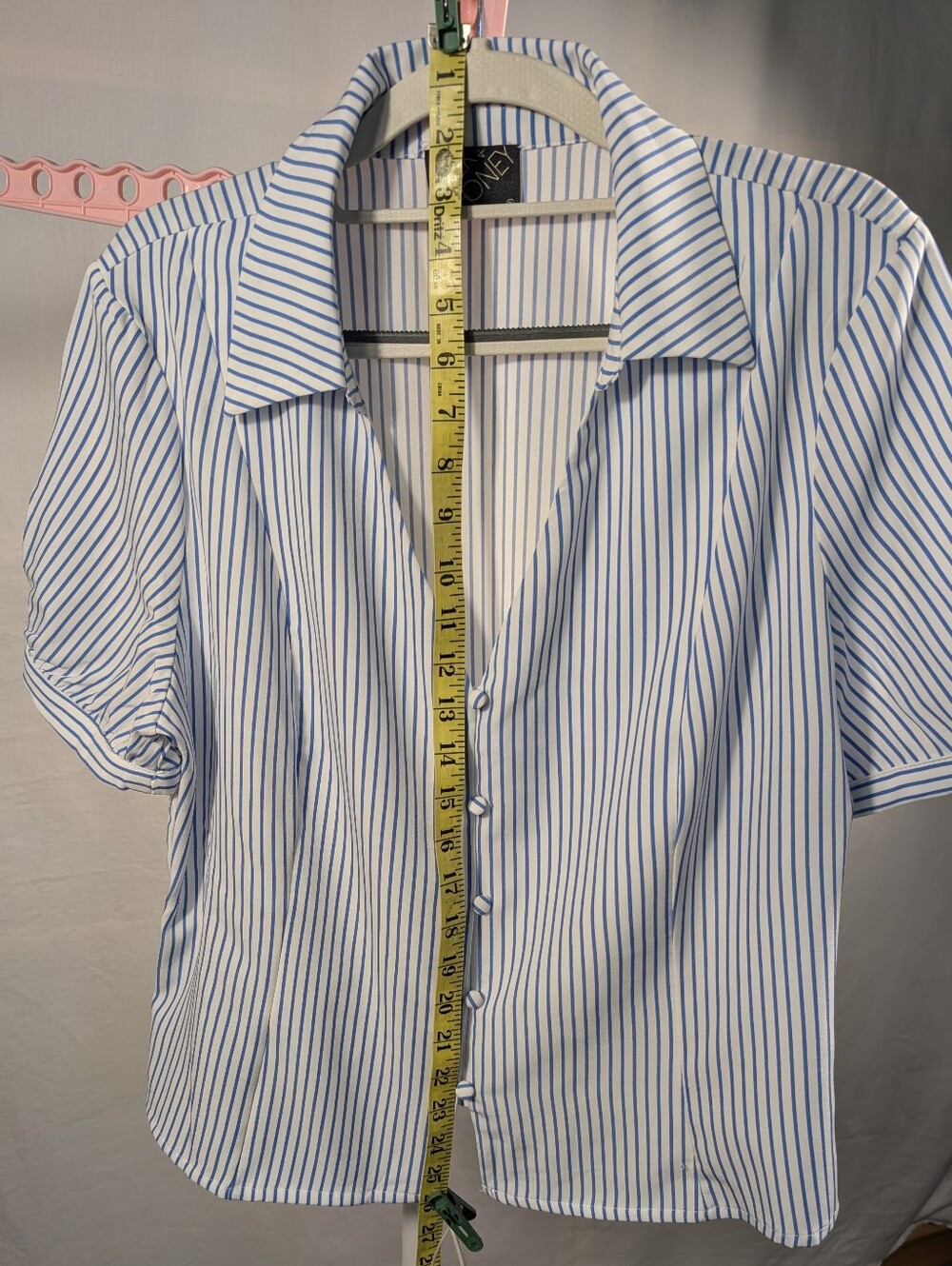Milk Honey XL Blue & White Stripe Puff Sleeve Button Front Blouse NWT - Picture 8 of 12